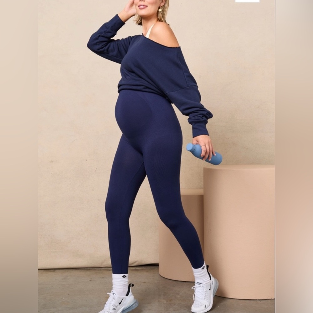 NWT Blanqi Everyday Maternity‎ Belly Support Leggings Navy Blue Size Small